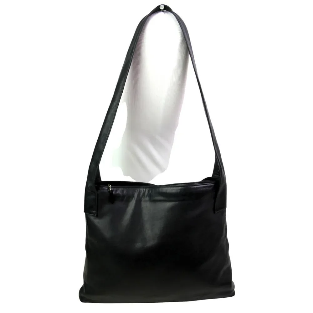 Field Manor BLACK GENUINE LEATHER TWO COMPARTMENTS SHOULDER BAG HOBO HANDBAG